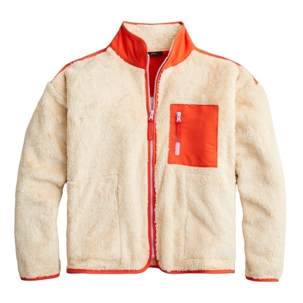 NEW J. Crew Weekend Superplush Sherpa Full-Zip Jacket in Colorblock Cream Orange - Picture 5 of 15